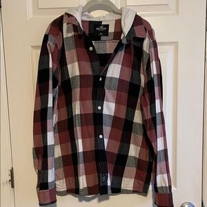Hollister Checkered Hoodie Shirt in Red and Black